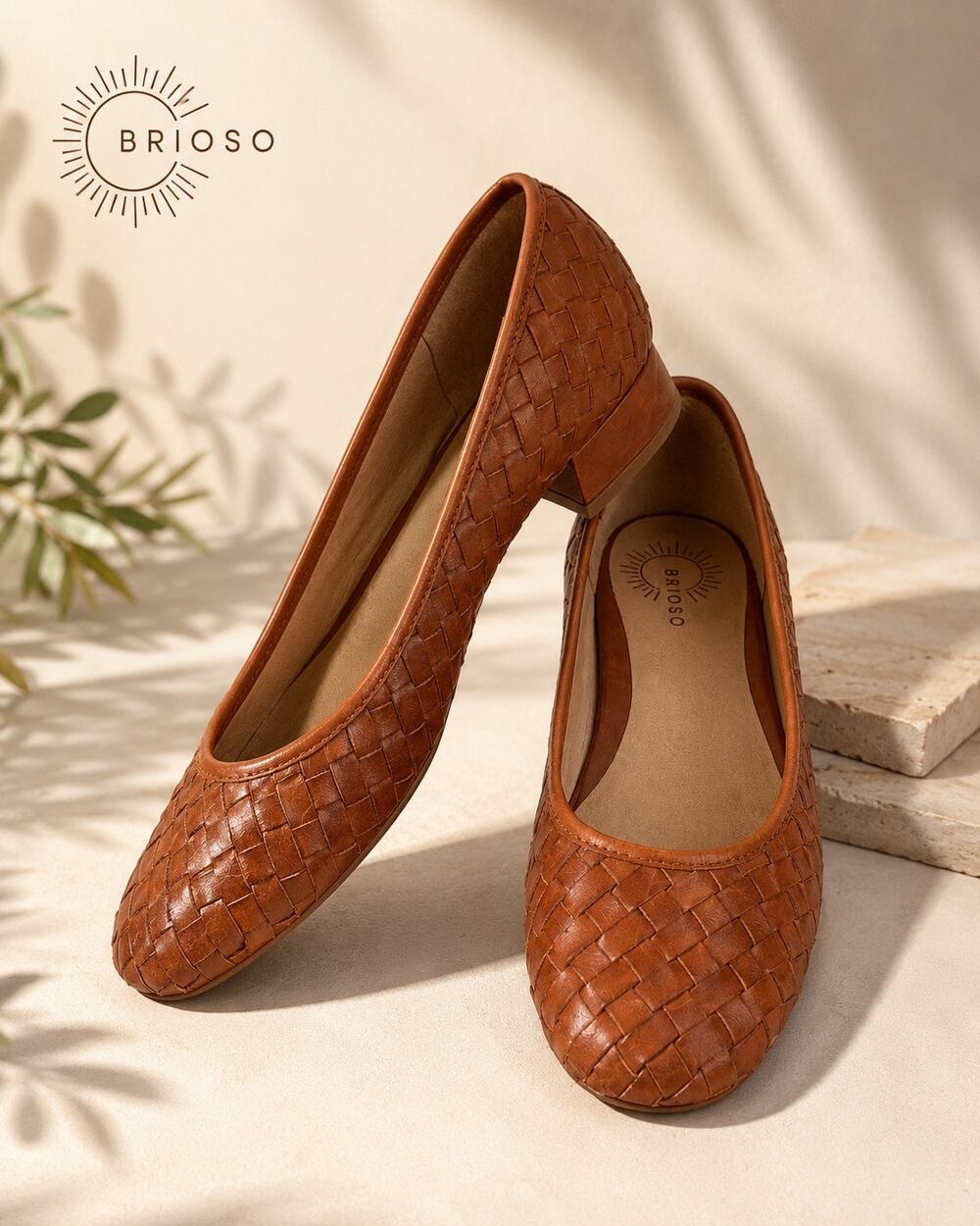 Brioso Woven Leather Ballet Flats Brown Low Block Heel Women’s US 8.5 NWOB $130